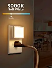 2 X Plug in LED Night Light 3000K Soft White .3W Bright Auto Dusk to Dawn Sensor