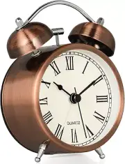Vintage Alarm Clock, Non Ticking, Silent Bedside Clock with Two Bells Loud Alarm