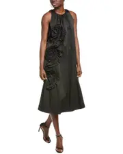 Gracia Ruffle Flower Applique Midi Dress