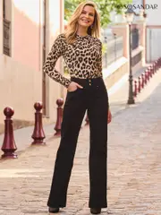 Sosandar Brown Leopard Print Crew Neck Jumper (F52593) | $136