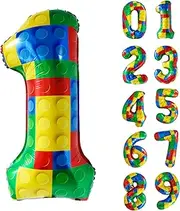 CYMYLAR 32 Inch Building Block Number Balloon, Colorful Number Block Foil Balloons Helium Balloon Numbers for Birthday Brick Theme Party Decorations (Number 6)