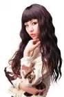Long Wavy Kanekalon Fiber Wig with Blunt Bangs Body Wave Brunette Auburn 25"