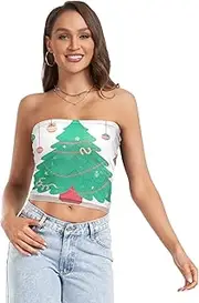 [RPLIFE] Christmas Tree Summer Tops, Strapless Tops Women, Sheer Tube Tops, Sexy Tube Tops (S)