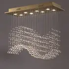 Siljoy 8-Light Modern Wave Crystal Chandelier Luxury Gold Rectangular Flush M...