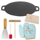 34 cm Cast Iron Induction Crepes Pan Baking Cookie Pancake Pizza Bakeware Black