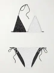 [Oséree] Oséree - Color-block Sequined Triangle Bikini - Black - medium medium Black