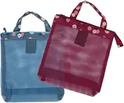 [Kisangel] 2Pcs Fashion Mesh Beach Bag Lightweight Portable Sundries Storage Tote for Summer Beach for Swimwear Towels and Essentials Floral Design