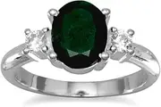 [JewelryWeb] Rough cut Emerald Ring Two Clear CZsmeasuring 3mm Either Side-Emerald 7mm X 9mm Size 4 Band Style-Ring for Women