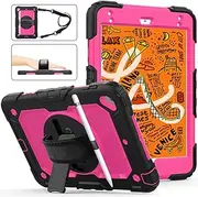 Herize iPad mini 4th/5th Generation Case with Hand Strap/Sholder Strap/Stand,Full Body Dropproof Armor Case with Screen Protector/Pencil Holder for iPad mini 5 Case 2019，iPad mini 4 Case 2014，Rose