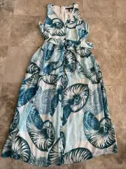 WHBM Sleeveless Nautilus Shirt Dress Women’s 4 Blue Midi Button Front Belted