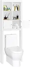 Yaheetech Over The Toilet Storage with 4 Open Storage Compartments and 2 Doors Cabinet, Freestanding Toilet Organizer for Bathroom, L24xW8xH67.5 in