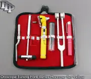 FIBER OPTIC Otoscope Tuning Fork C128 Reflex Hammer Diagnostic SET YELLOW DG-11