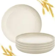 9 Inch Wheat Straw Plates Lightweight Unbreakable Dinner 9 inch, white beige
