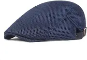 [AEIOPRS] 1 x Beret Cap, Beret Cap, Men's Summer Breathable Flat Cap, Summer Mesh Flat Cap, Newsboy Peaked Cap, Flat Cap, Men's Summer Hat, Adjustable, Navy Blue, blue, 35