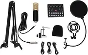 Podcast Equipment Bundle, Audio Interface with DJ Mixer and Condenser Microphone, Sound Card Kit for Android, IOS, Tablets, Laptops, Recording Studio Package for Live Streaming