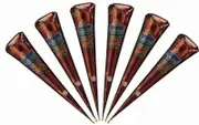 Elrachen 6 Fresh Quality Dark Brown Natural Henna Mehndi Cones Temperory Tattoos