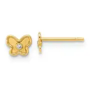 Real 14kt Yellow Gold Madi K Polished and Satin CZ Butterfly Post Earrings