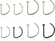 Psyqtsuary 8Pcs D Shaped Fake Nose Ring Hoops Set Nose Rings Piercing Jewelry Screw Hoops D Shaped Nose Ring Fake Nose Piercing Ring Nose Hoop D Shaped for Women Men Faux Nose Rings, Titanium