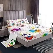Manfei Soccer Sheet Set Twin Size, Colorful Tie Dye Football Bedding Set for Kids Boys Teens Room Decor, Sports Theme Bed Sheet Set 3pcs with Deep Pocket Fitted Sheet + Flat Sheet + 1 Pillowcase