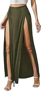 [Generic] Women's Elastic Waist High Split Wrap Flowy Long Maxi Skirt