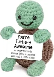 Mini Funny Positive Turtle Gifts, Small Handmade Crochet Animals Cute Stuff, Inspirational Gifts for Women Men Birthday Presents, Emotional Motivational Turtle Decor