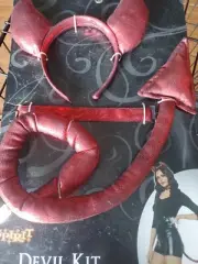 DEVIL KIT HORNS HEADBAND, TAIL & CHOKER. MEN WOMEN ONE SIZE NEW! Halloween