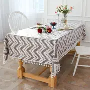 Catzon Tassel Cotton Linen Tablecloths Star Stripes Wave Dustproof Table Cover for Kitchen Dinning Room Party-Orange
