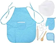 Kids Chef Set Baking Cooking and Hat Mitt Utensil 11pcs Cake Role Play Kitchen Costume Apron Cookie Cutters Kit for Toddler Dress Up Career