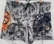 Ed Hardy XL Spell Out Skull Panther 5" Shorts Snake
