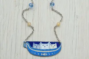 Enamel Necklace, Cat Necklace, Venice Cat, Gondola, Enamel Jewelry, Lovers,