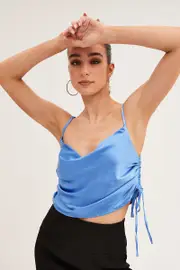 Blue Ruched Cami Top Sleeveless Cowl Neck - Size 12, Women's Cami