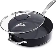 GreenPan SearSmart Hard Anodized Healthy Ceramic Nonstick, 5QT Saute Pan Jumbo Cooker with Helper Handle and Lid, PFAS-Free, Textured Surface, Dishwasher Safe, Black