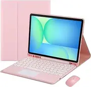 HEKUEUN Keyboard Case for Samsung Galaxy Tab S10 FE/S9 FE 10.9 inch/Galaxy Tab S9 11 inch 2023, Smart Trackpad, Detachable Bluetooth Keyboard Slim Case with Pen Holder and Mouse,Pink