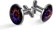 [Generic] Men's Cufflinks, Vinyl Record in the Fire Purple Gold Pattern Cuff Links for Men, Classic Cufflinks Black for Suit Shirt Wedding Business Birthday Jewelry Gift