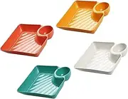 CHILDWEET 4pcs Dumpling Plates with Dipping Saucer Square Snack Serving Dishes for Sushi Chips and Appetizers Versatile and Compact Design for Parties and Gatherings