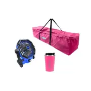 Kings Deluxe Double Swag Pink Canvas Bag + Pink Coffee Cup + 2in1 Lithium Rechargeable LED Light/Fan