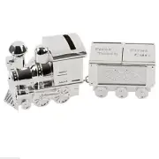 Silver Plated Train Money Box, Tooth Curl Carriages- Baby Christening Gift