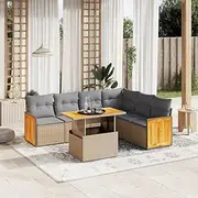 Patio Furniture Sets 7 Piece Garden Sofa Set with Cushions Beige Poly Rattan