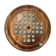 22cm Diameter wooden SOLITAIRE BOARD GAME with SNOWFLAKE GLASS MARBLES