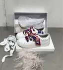 NWT $225 Women's Collezione Lazio White Shoes Feather Silk & White Canvas laces