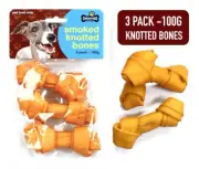 Smoked Knotted Rawhide Bones 100G Dog Puppy Chew Treats for Gums & Teeth Care
