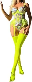 [Generic] Hot Lingerie Women's Fun Underwear Shaping Flower Embroidery Open Back Underwear Dress Straps and Socks Bodysuit New Year Lingerie for Women