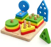 Wooden Sorting & Stacking Toys, Shape Color Recognition Blocks Matching Puzzle w