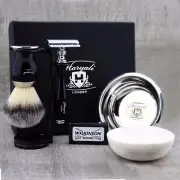 5 Piece Shaving Kit Double Edge Safety Razor Synthetic Brush Soap Bowl Stand Set