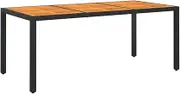 vidaXL Black Garden Table - Durable Acacia Wood and Poly Rattan Outdoor Furniture with Protective Rubber - 190x90x75cm