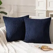 ANRODUO Pack of 2 Navy Blue Throw Pillow Covers with Corduroy Cushion Case 18x18 Cute and Soft Boho Throw Pillow Covers Decorative Pillows Covers for Bed Couch Sofa and Living Room Boho Home Decor