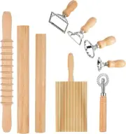 9 Pcs Pasta Making Tools - Wooden Gnocchi Board, Pasta Cutter, Rolling Pin, And