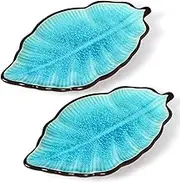 Sanbege 2 Pack Leaf Spoon Rest, Ceramic Ladle Holder, Modern Farmhouse Decorative Utensil Rester for Stove Top, Kitchen Counter, Dining Table, Coffee Station (Teal)