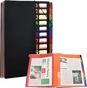 Expanding File Folder Project Binder A4 Organizer Desk Binder 12 Compartments 24 Pockets Plastic Accordion Document Organizer Colorful File Folders for School Office Supplies, Black