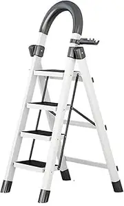Step Ladder Step Ladder Steel Lightweight, 4 Step/5 Step Folding Step Stool Wide Anti-Slip Pedal, with handrail 330 Lbs Capacity, Household Office Portable Stepladder Folding Step Stool(White,4 Step)